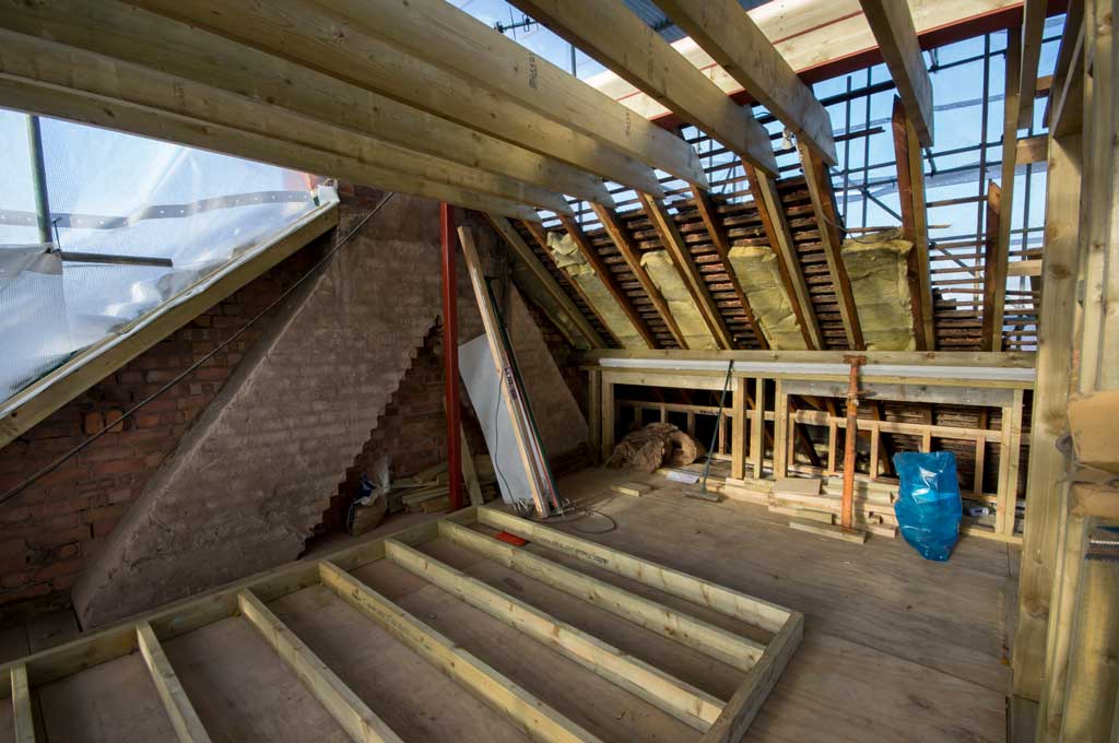 Loft with steel beams in place